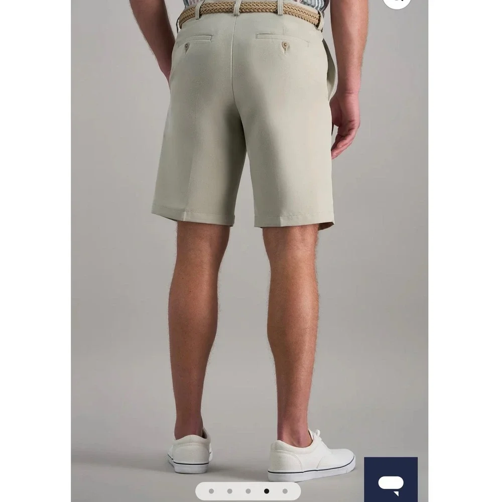 Haggar Cool 18 Shorts Mens 38 Khaki Performance Plain Front Moisture Wicking NWT
